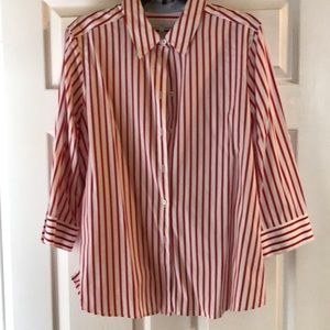 Foxcroft red and white striped no iron shirt 18
